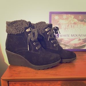 Snow & weather resistant suede wedge ankle boot